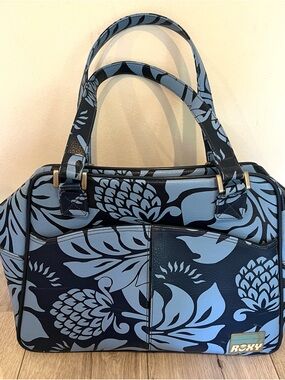 Vintage ROXY Navy and Light Blue Floral Y2K Luggage Tote